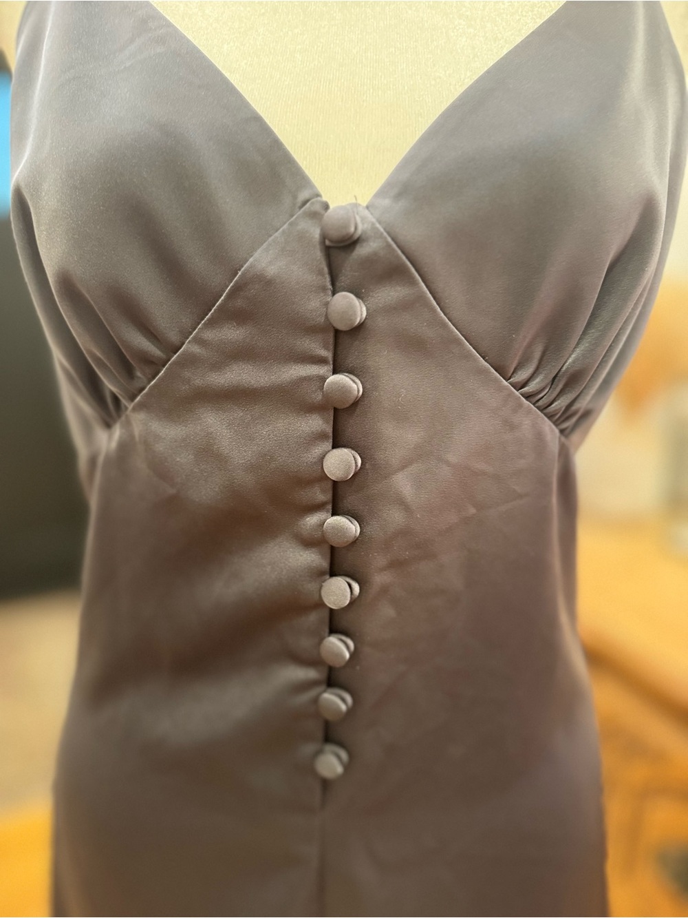 NWOT 🆕 Anthropologie “Mare Mare” Satin Slip Mini Dress • Deep Gray • Medium - Picture 8 of 13